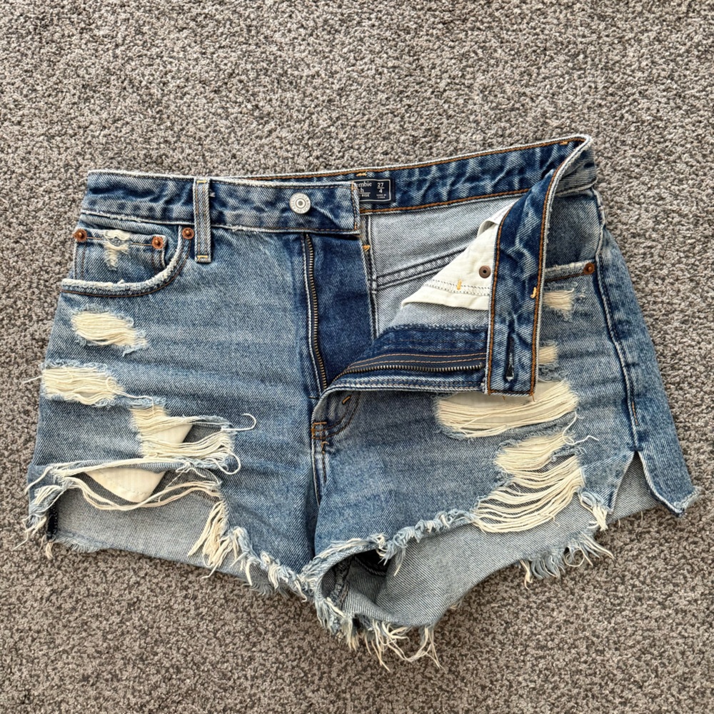 Abercrombie & Fitch Light Blue Distressed Jean Shorts